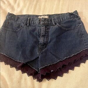 Free People Blue Jean Shorts with Lace Trim